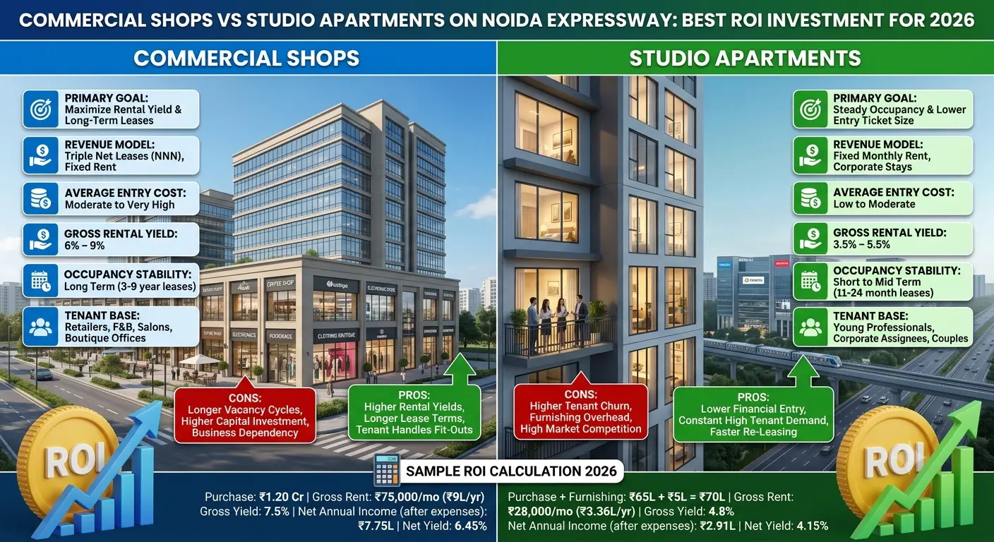 Commercial shops vs studio apartments on noida expressway